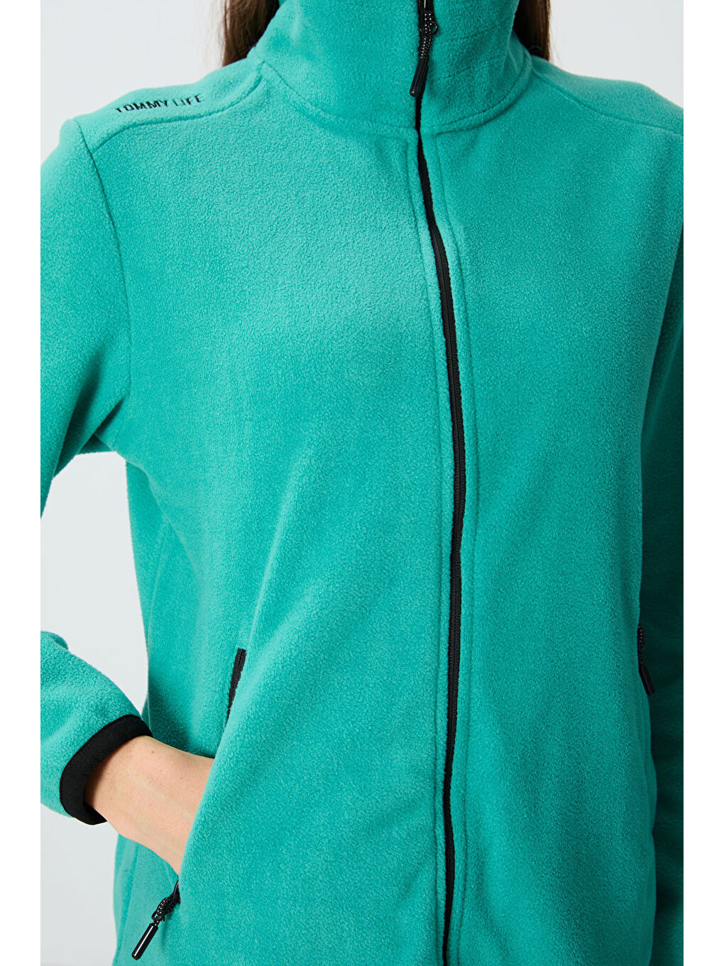 Turkuaz Deniz Yeşili Dik Yaka Fermuarlı Rahat Form Kadın Polar Sweatshirt - 97173-4