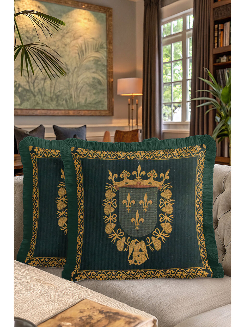 Karışık Barok Lüks Saçaklı Yastık Kılıfı - Fransız Saray Klasik Altın Renkli Püsküllü Kırlent Kılıfı-7