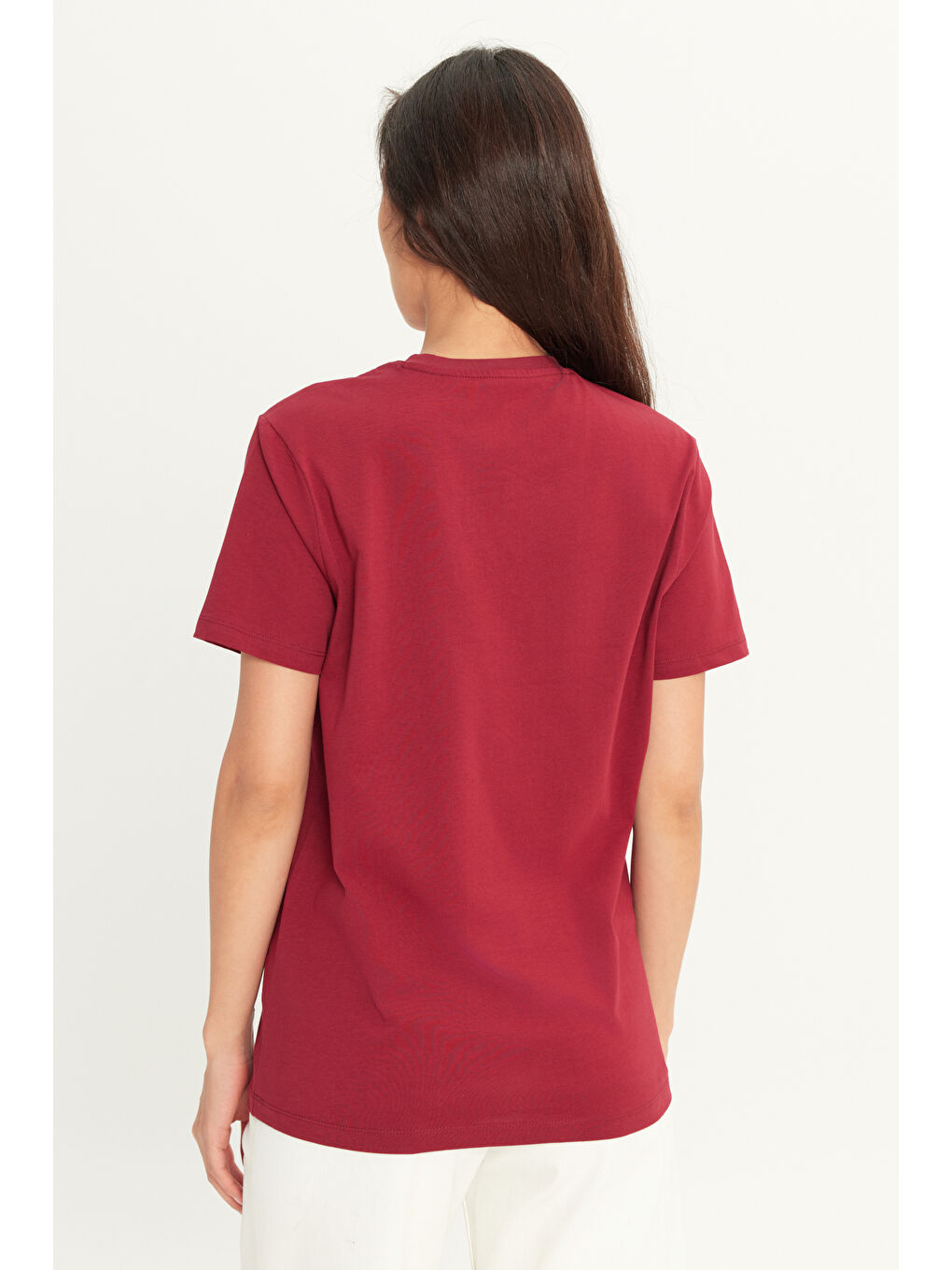 Erkek Bordo Slim Fit Dar Kesim %100 Pamuk Bisiklet Yaka Kısa Kollu Tişört-9