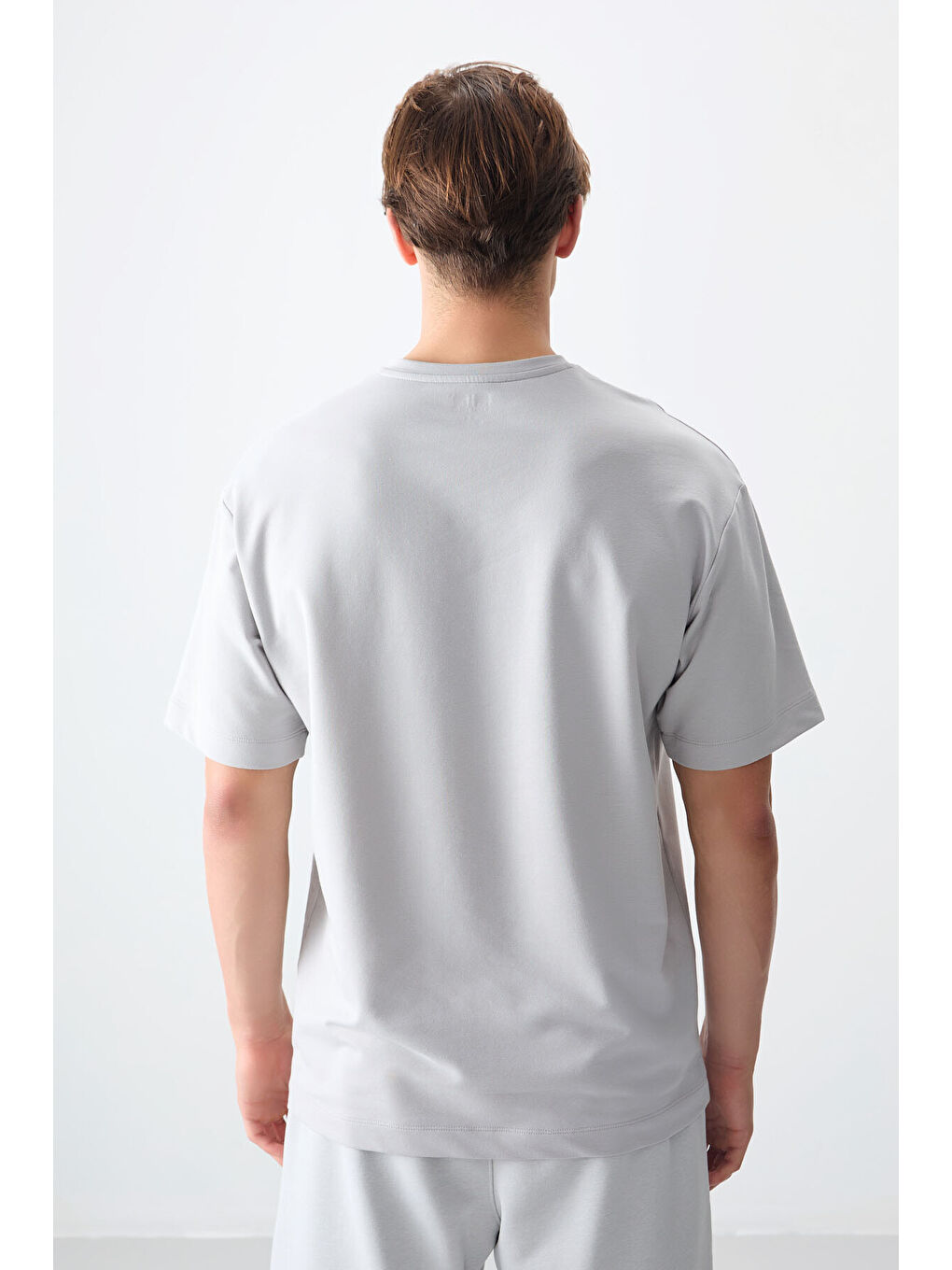 Bej Taş Pamuklu Kalın Yumuşak Dokulu Oversize Fit Baskılı Erkek Tişört - 88373-4