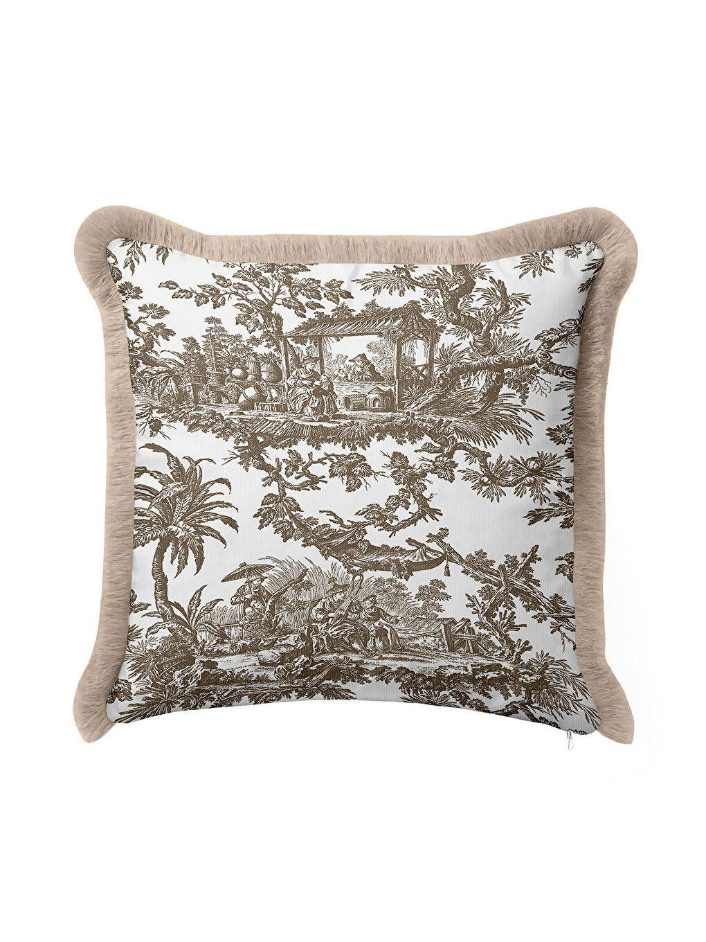 Karışık Fransız Country Saçaklı Yastık Kılıfı - Vintage Rustik Bej Kahverengi Püsküllü Kırlent Kılıfı-2