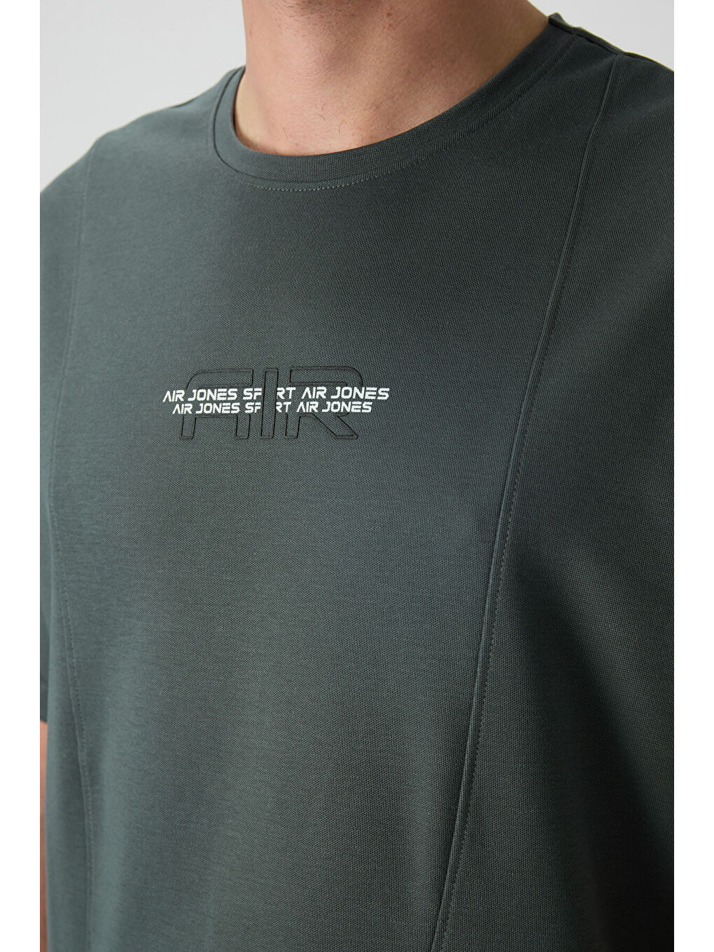 Haki Pamuklu Kalın Yüzeyi Dokulu  Fit  Baskılı Erkek Tişört - 88372-4