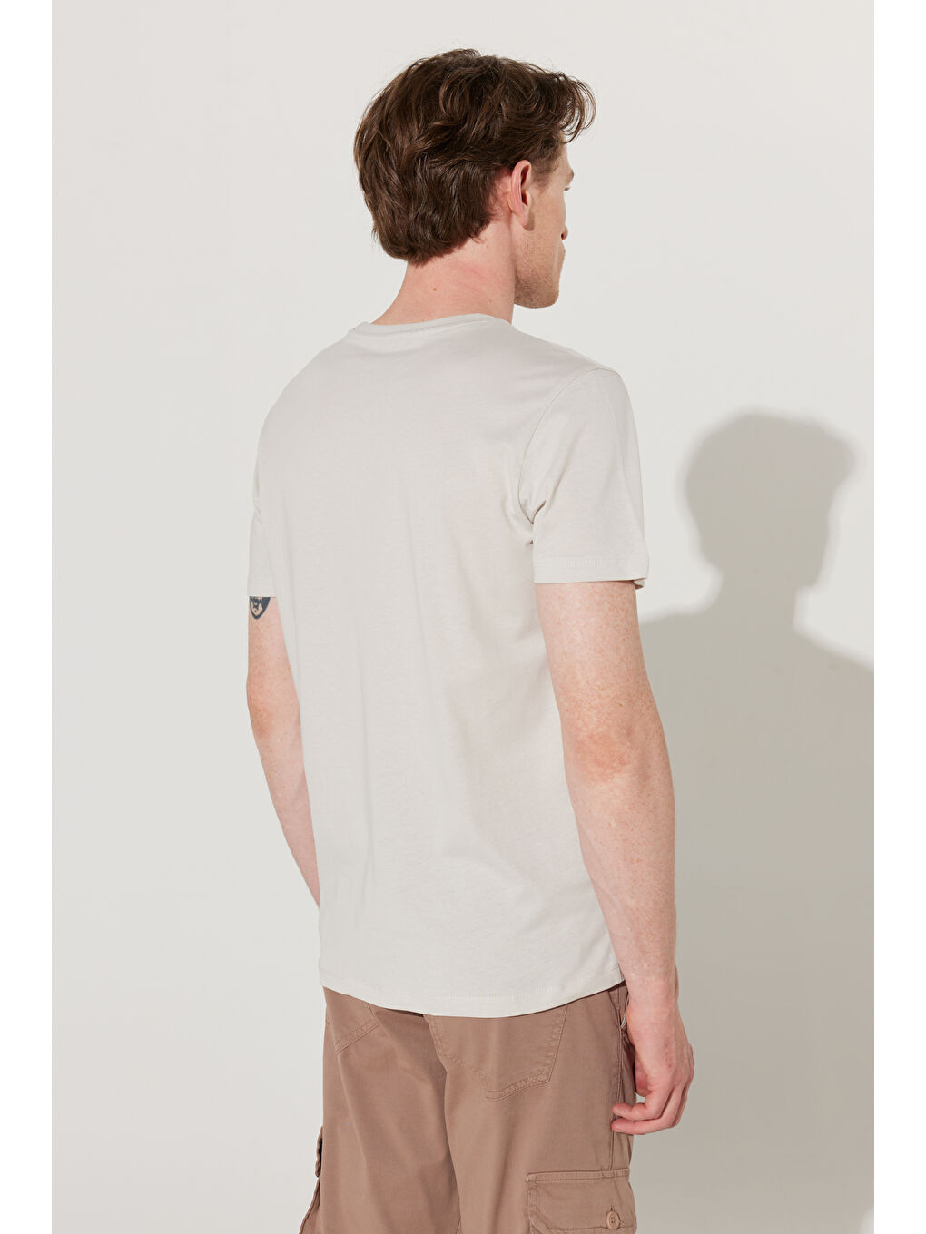 Erkek Gri Slim Fit Dar Kesim %100 Pamuk Bisiklet Yaka Kısa Kollu Tişört-11