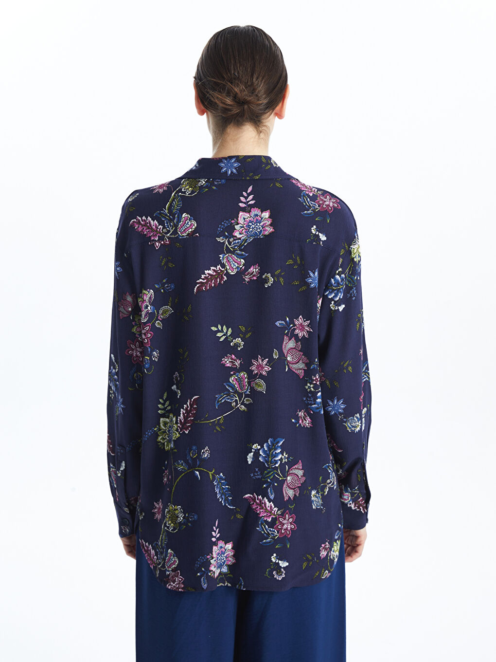 Lacivert Kadın Gömlek Çiçekli-2