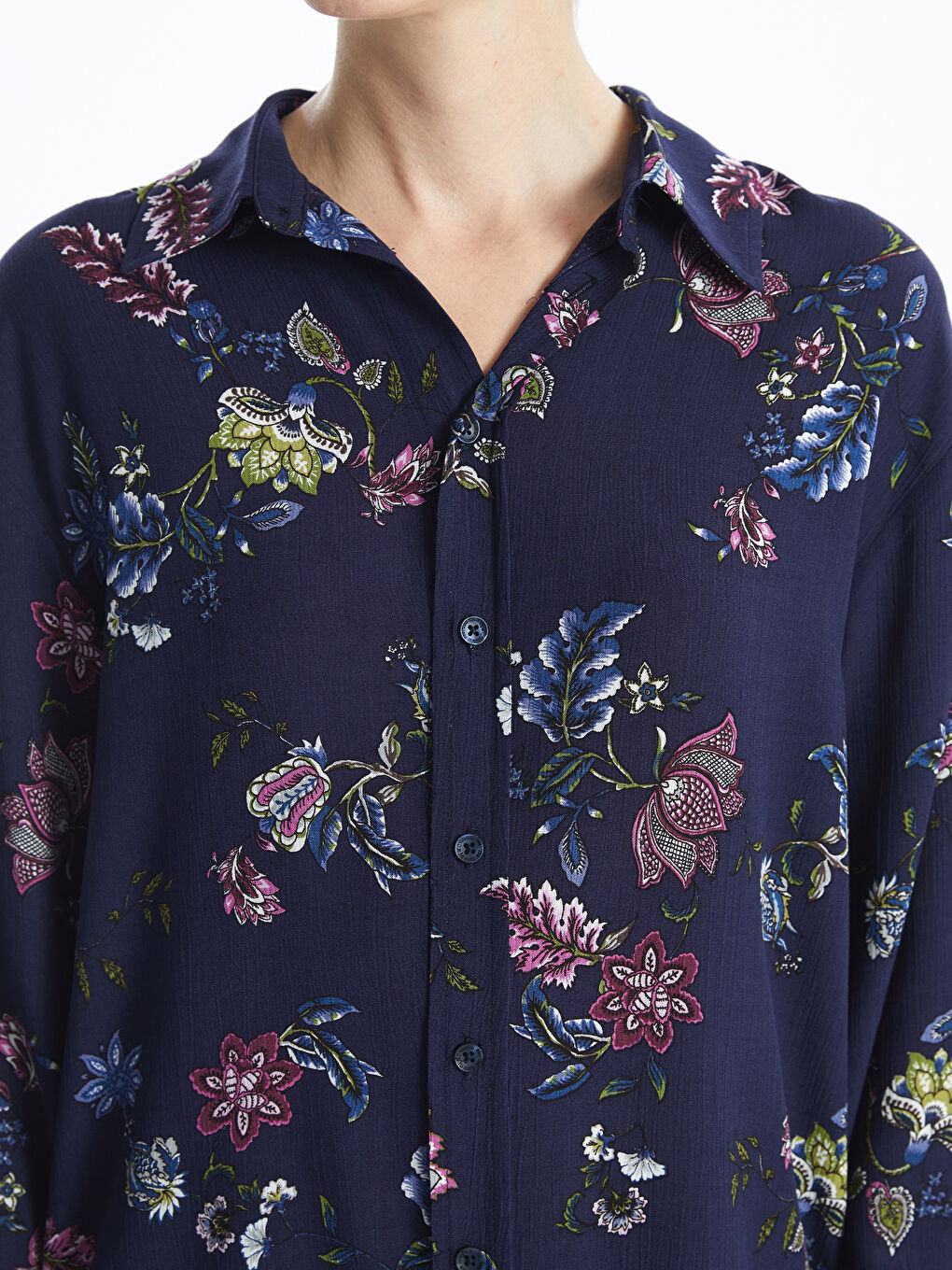 Lacivert Kadın Gömlek Çiçekli-3