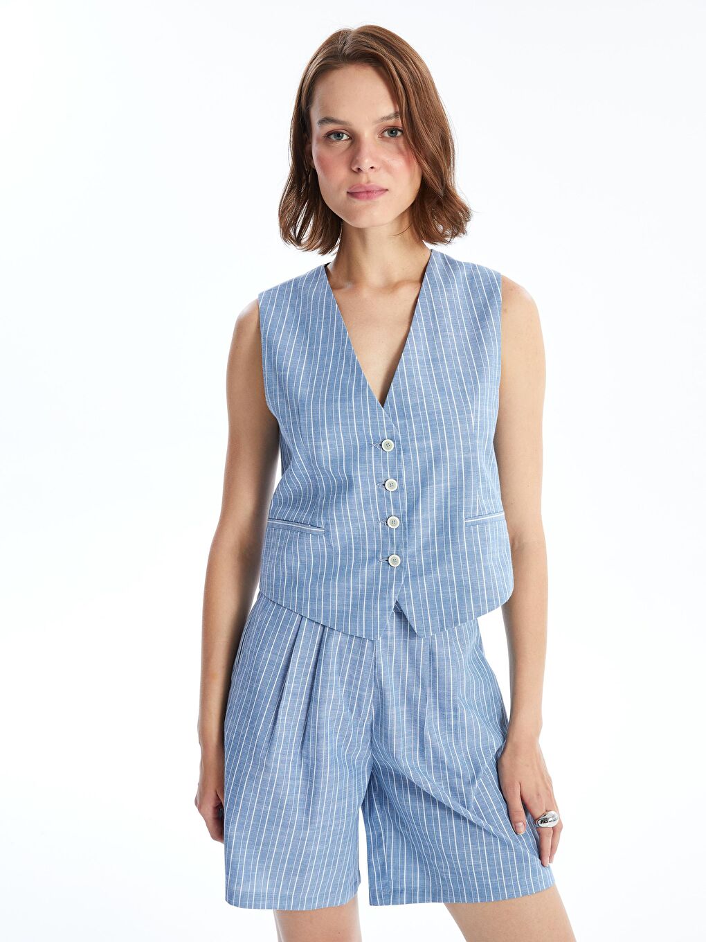 Mavi Çizgili Regular Dokuma Takım Yelek Bg107