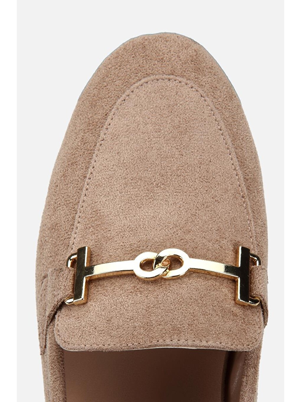Bej Kadın Vizon Süet Gold Tokalı Loafer-4