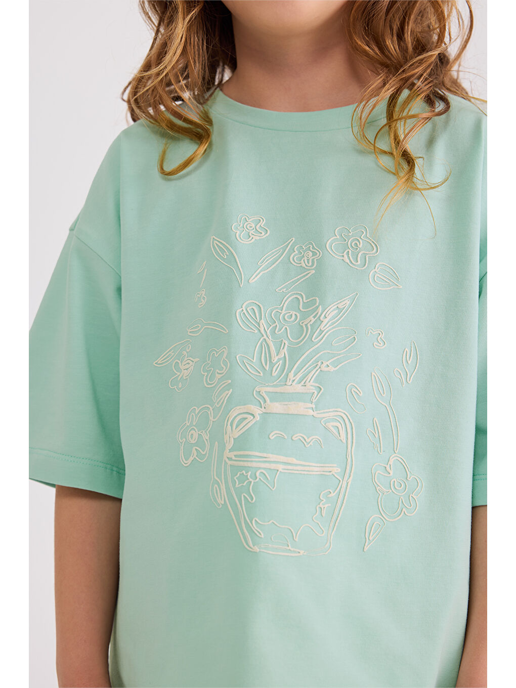 Yeşil Kız Çocuk Baskılı Mint Tişört-1