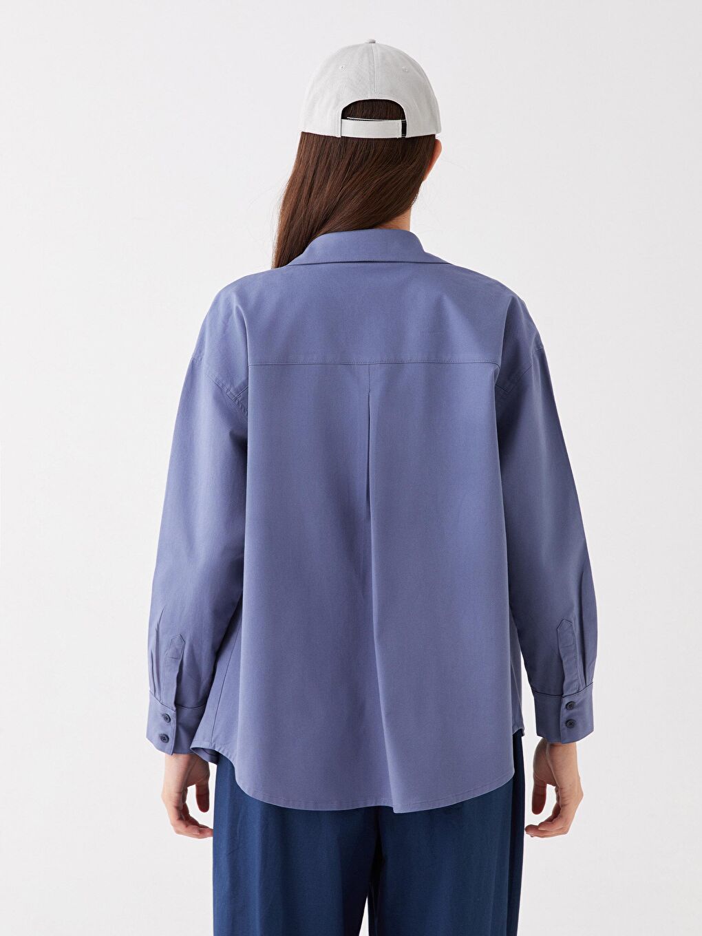 İndigo Oversize Uzun Basic Gömlek Mavi Bg04-3