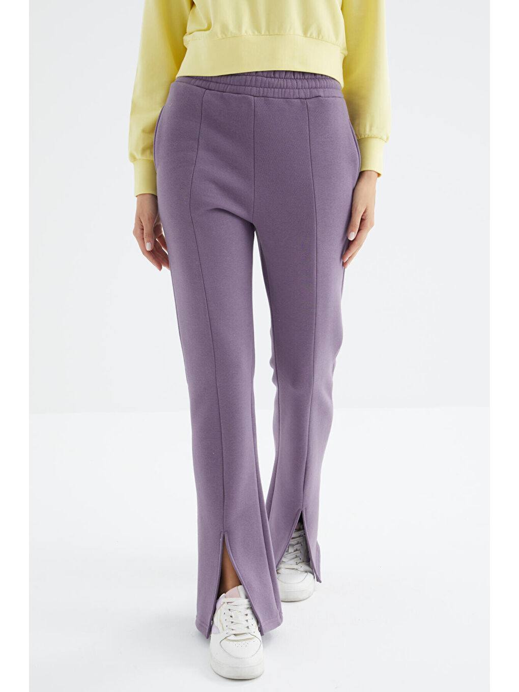 Mor Eflatun Yüksek Bel Ön Yırtmaç Detaylı Yan Cepli Rahat Form Kadın Eşofman Alt - 94625-3