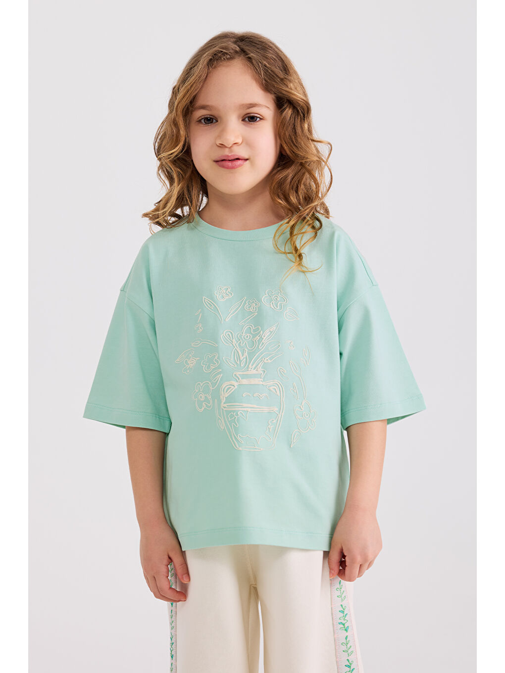Yeşil Kız Çocuk Baskılı Mint Tişört-5