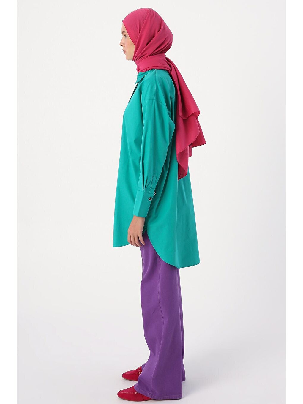 Zümrüt Yeşili Yanı Süs Patlı Detaylı Gömlek Tunik-3