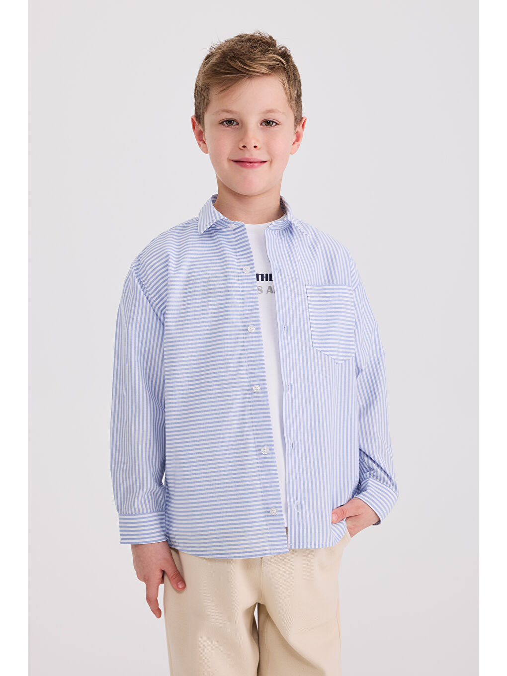 Erkek Çocuk Çizgili Mavi Gömlek-6