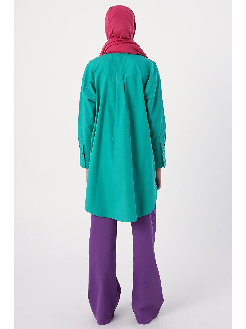 Zümrüt Yeşili Yanı Süs Patlı Detaylı Gömlek Tunik-4