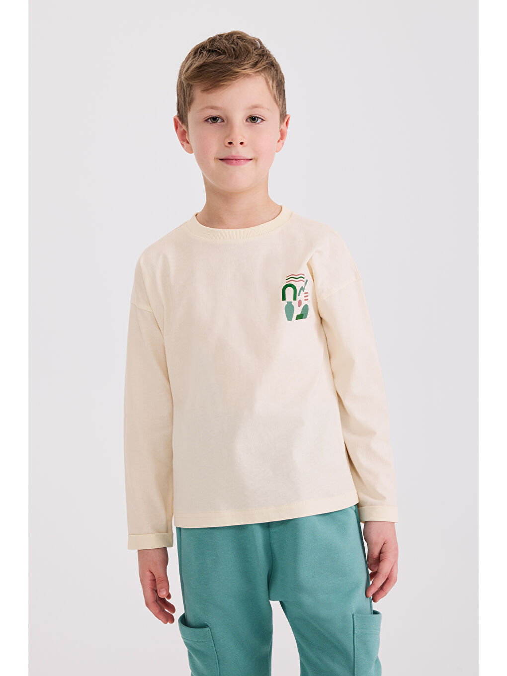 Erkek Çocuk Uzun Kollu Ekru Tişört-5