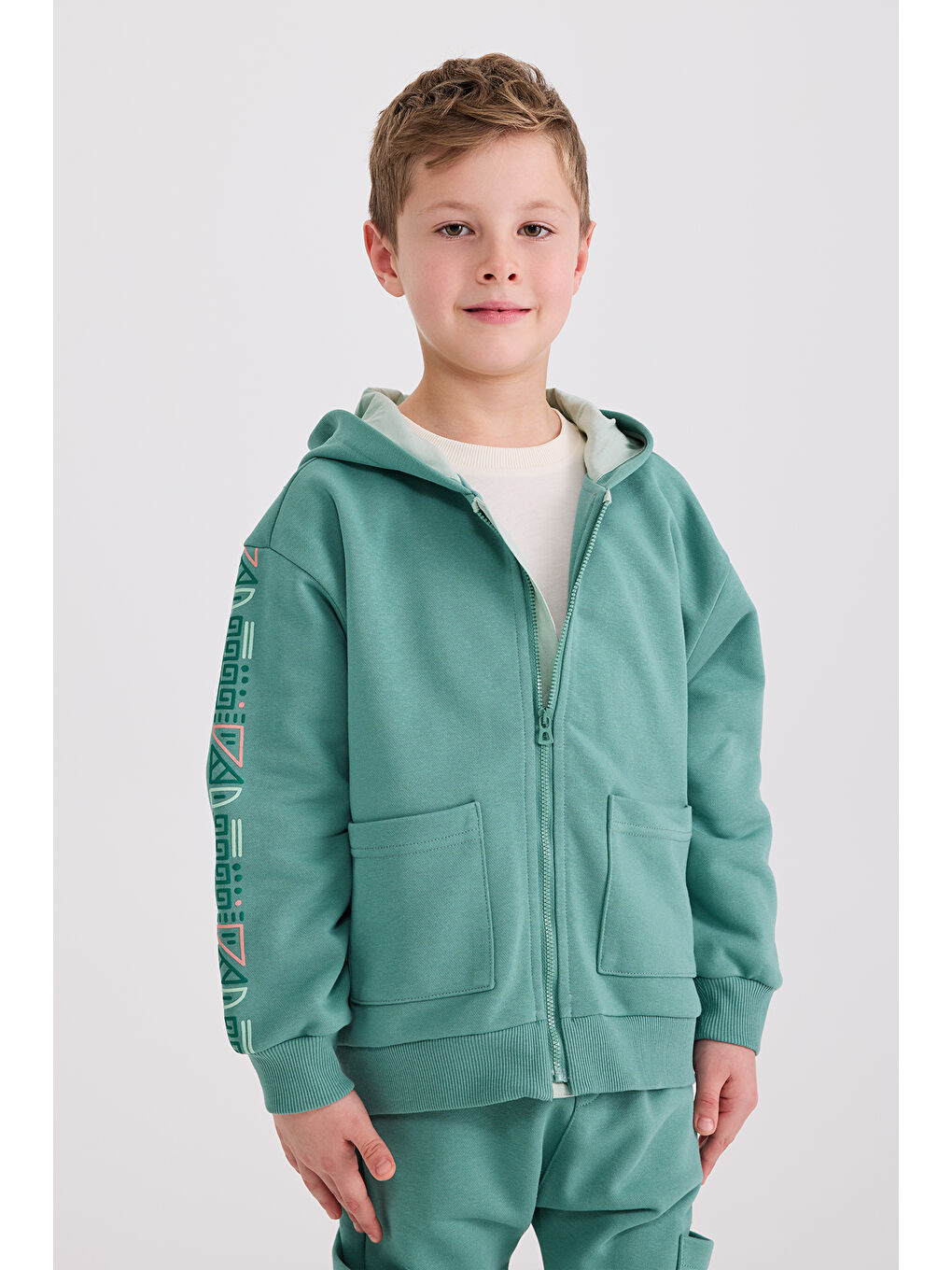 Erkek Çocuk Fermuarlı Yeşil Sweatshirt-5