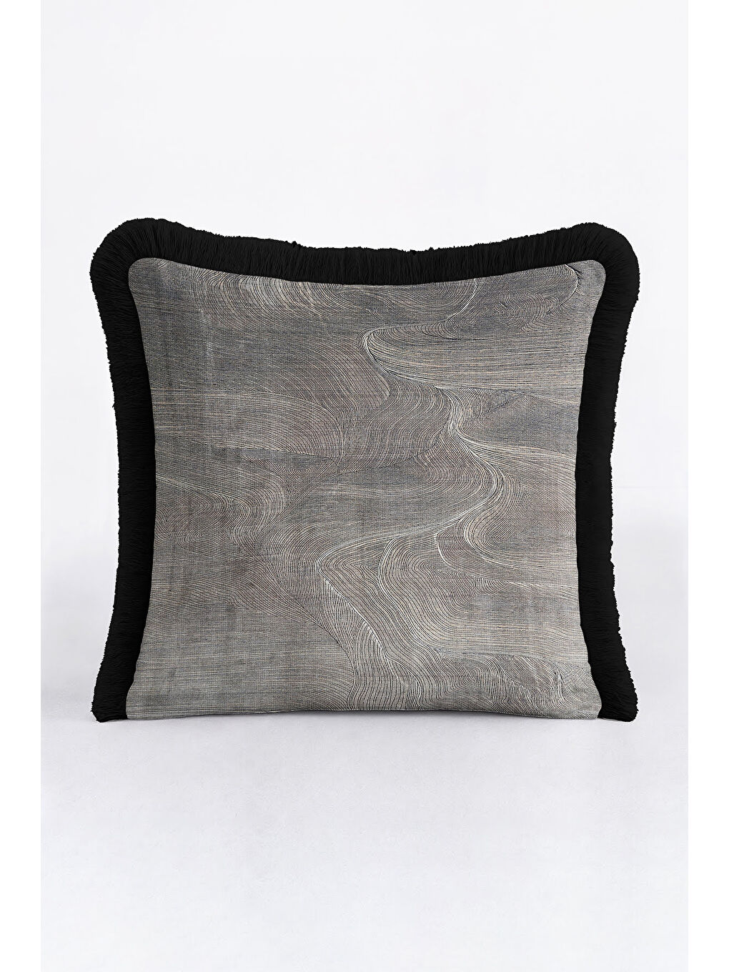 Karışık Modern Lüks Dalga Saçaklı Yastık Kılıfı - Minimalist Elegan Siyah Gri Bohem Püsküllü Kırlent Kılıfı-1
