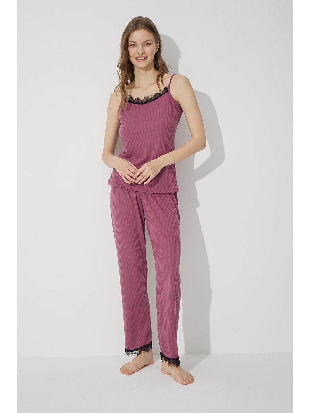 Mor Vişne Çürüğü 3'Lü Soft Touch İnce Örme Sabahlık Takım-2