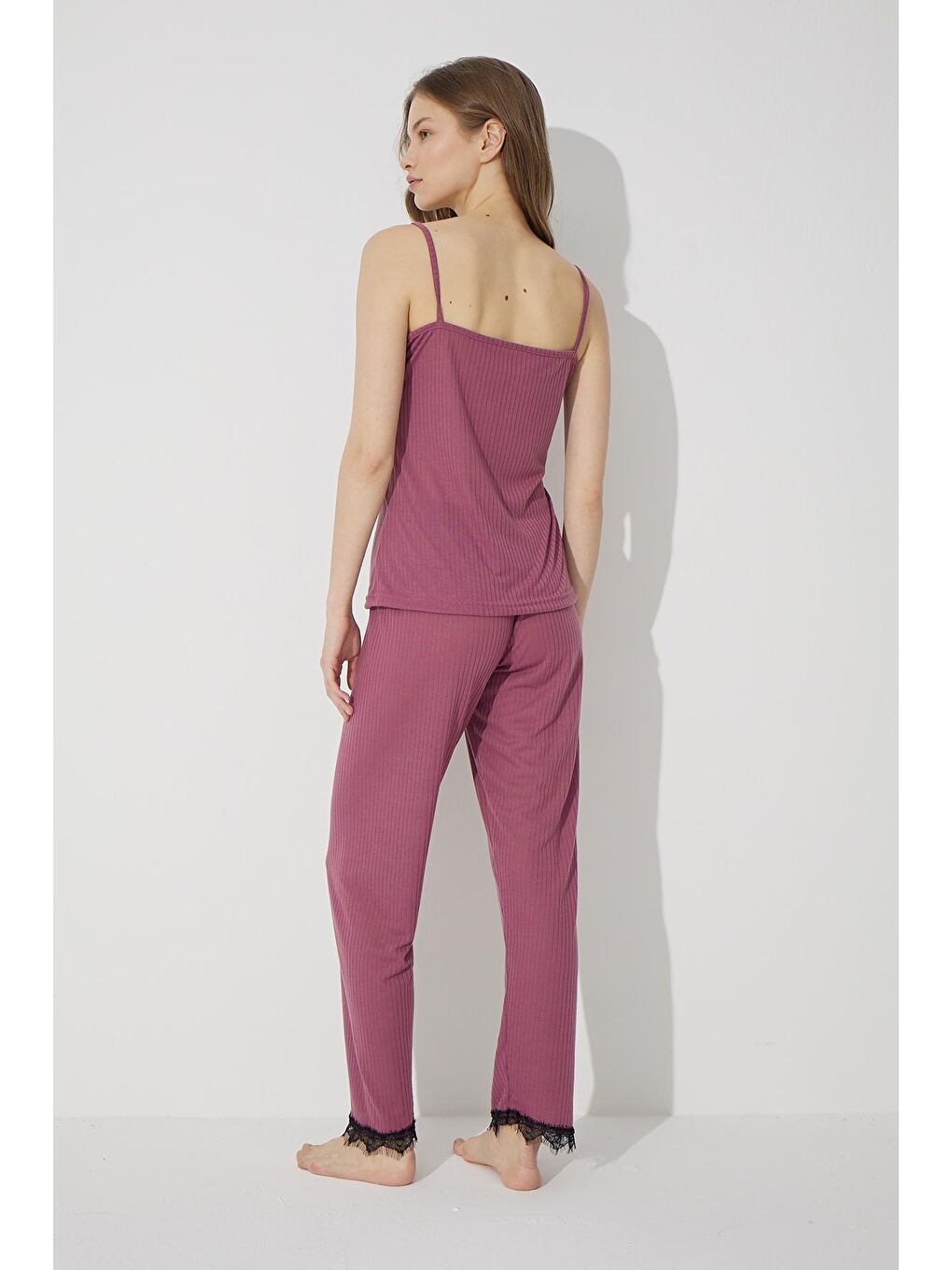 Mor Vişne Çürüğü 3'Lü Soft Touch İnce Örme Sabahlık Takım-3