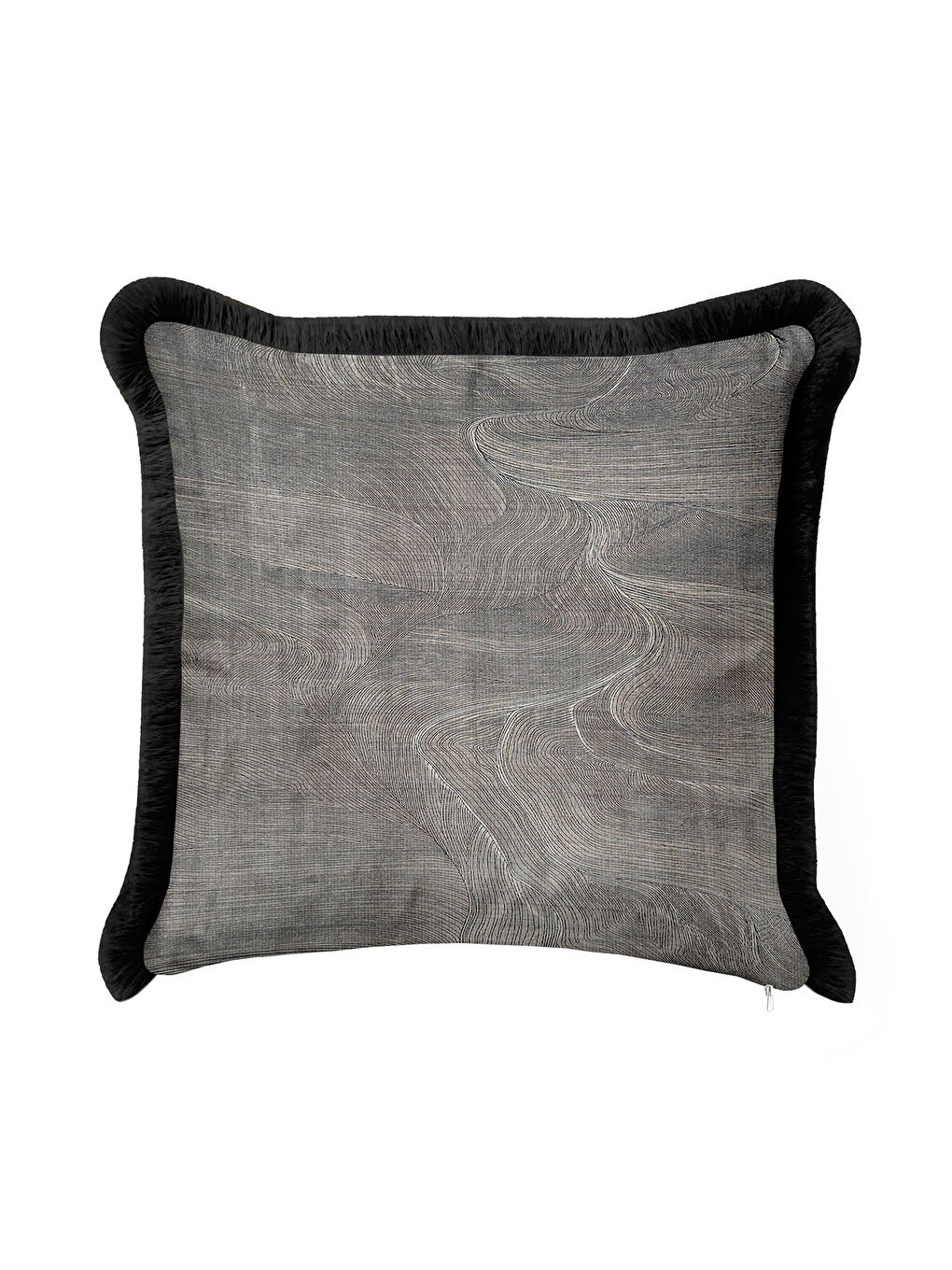 Karışık Modern Lüks Dalga Saçaklı Yastık Kılıfı - Minimalist Elegan Siyah Gri Bohem Püsküllü Kırlent Kılıfı-4