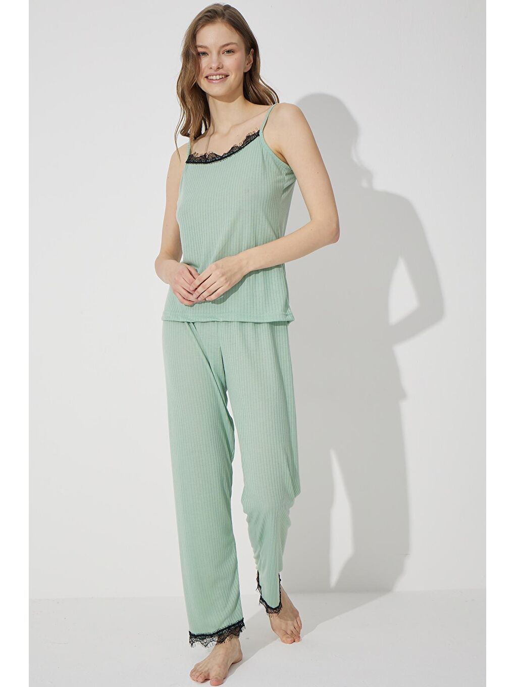 Yeşil 3'Lü Soft Touch İnce Örme Sabahlık Takım-2