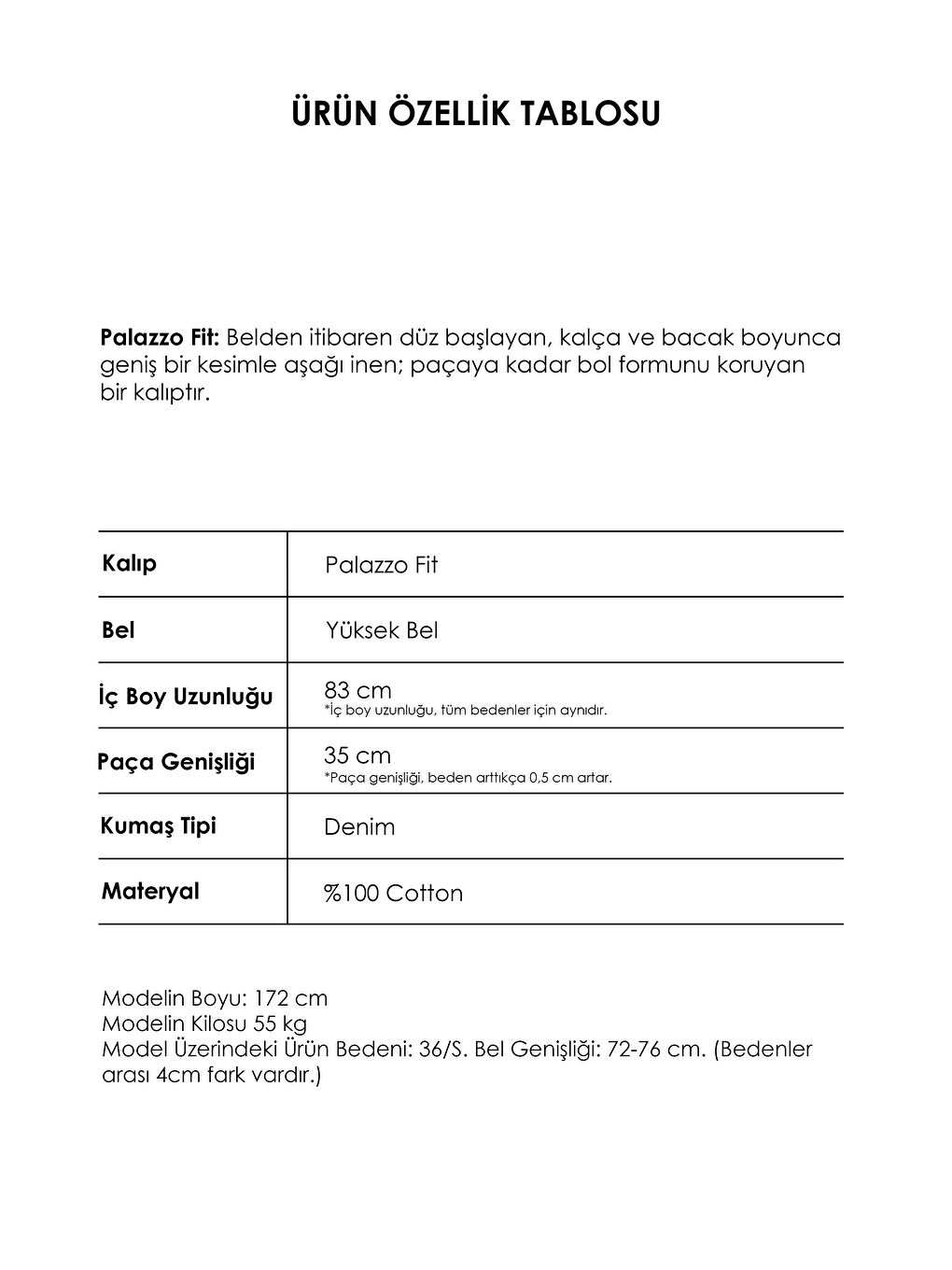 Kadın İndigo Renk 7w5-50 LYL36 Palazzo Fit Esnek Kumaş  80cm Denim Jean - S000440287-23093-3