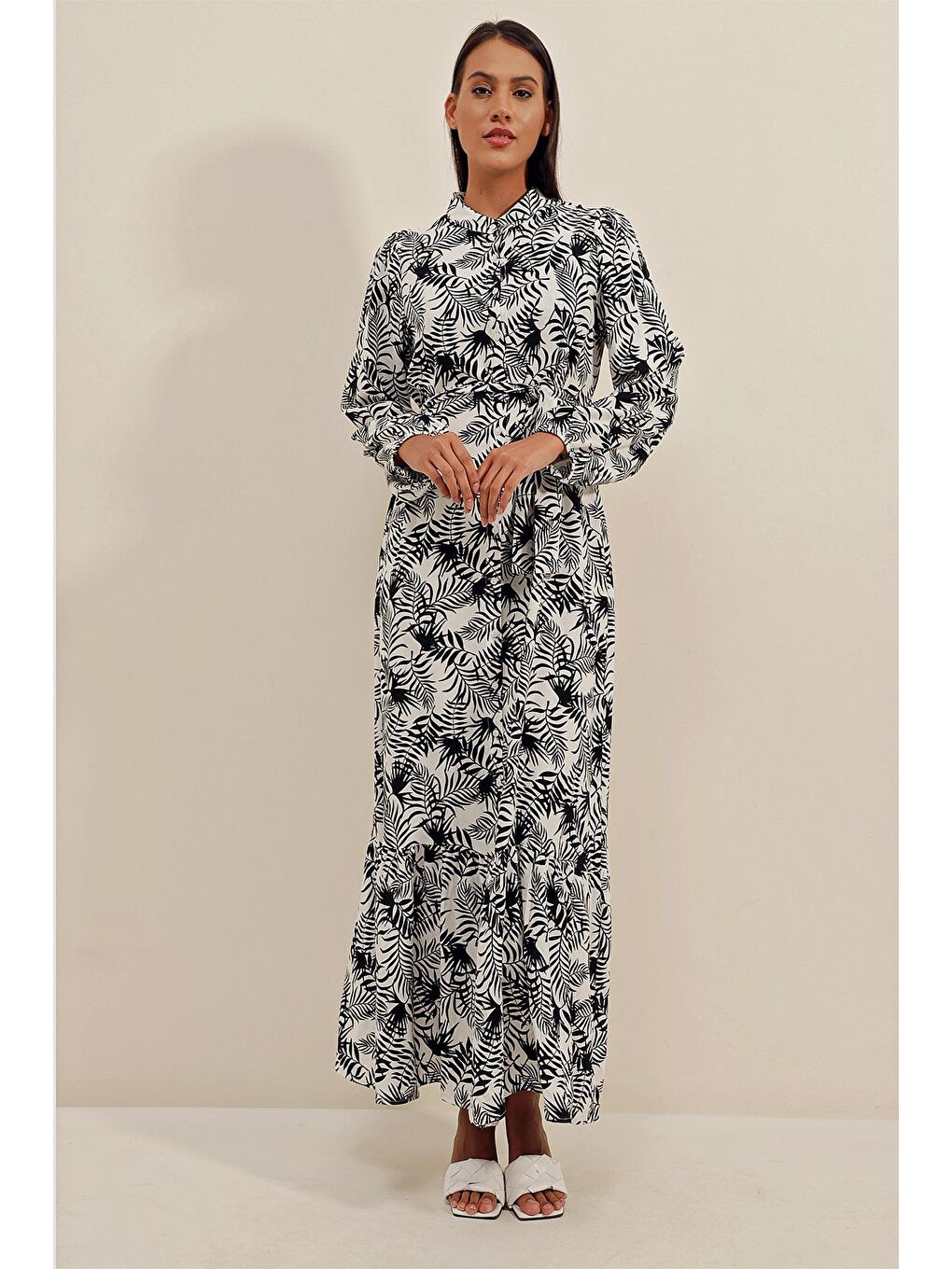 2158 Egzotik Desen Elbise - D. Siyah