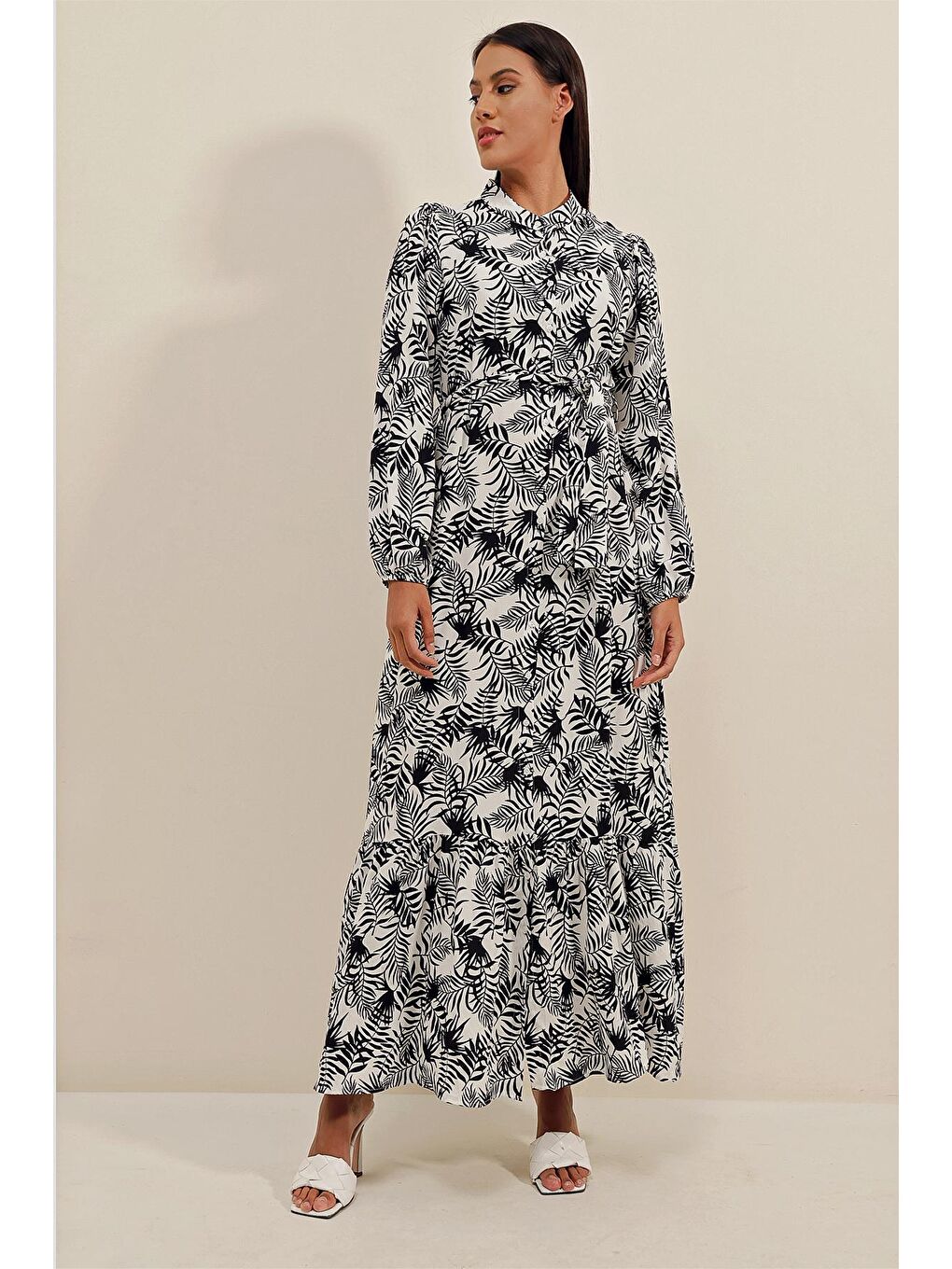 2158 Egzotik Desen Elbise - D. Siyah-1