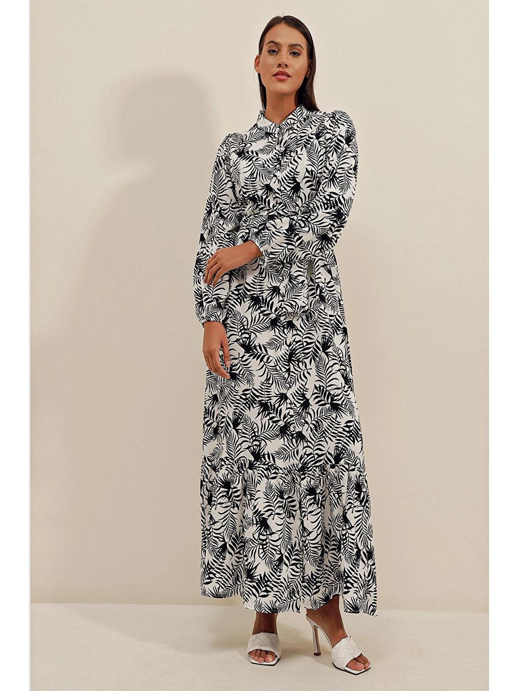 2158 Egzotik Desen Elbise - D. Siyah-3