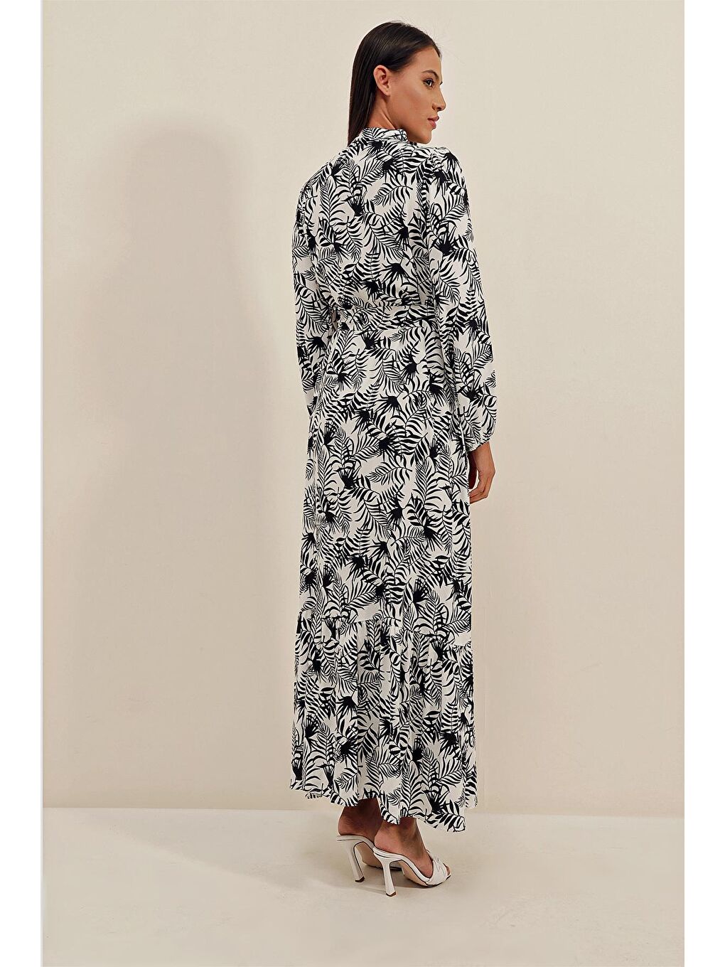 2158 Egzotik Desen Elbise - D. Siyah-4