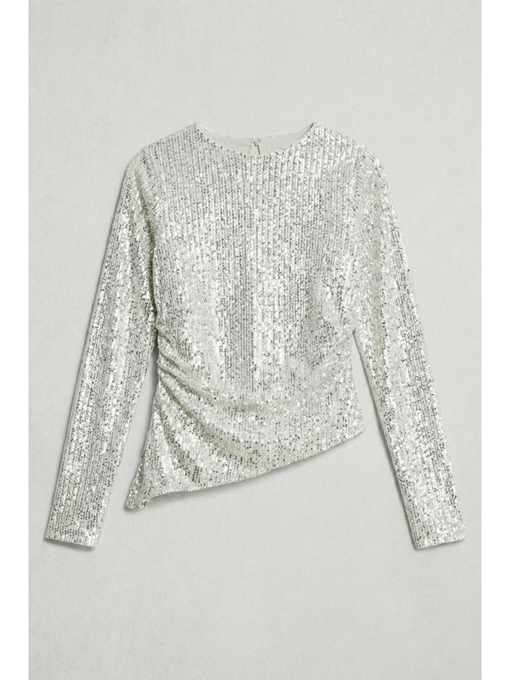 Kadın Ekru Silver Renk Pul Payet Detaylı İçi Astarlı Tasarım Bluz-4