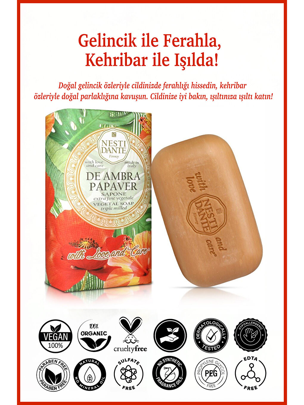 Nesti Dante With Love And Care De Ambra Papaver Katı Sabun 250gr | Nemlendirici | Kehribar, Gelincik - 1