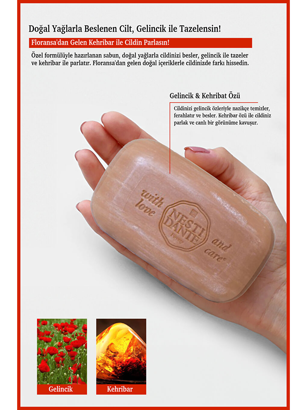 Nesti Dante With Love And Care De Ambra Papaver Katı Sabun 250gr | Nemlendirici | Kehribar, Gelincik - 2