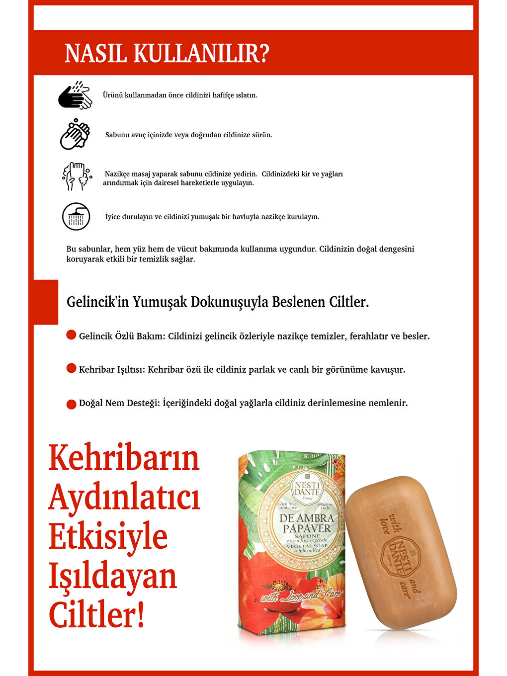 Nesti Dante With Love And Care De Ambra Papaver Katı Sabun 250gr | Nemlendirici | Kehribar, Gelincik - 3