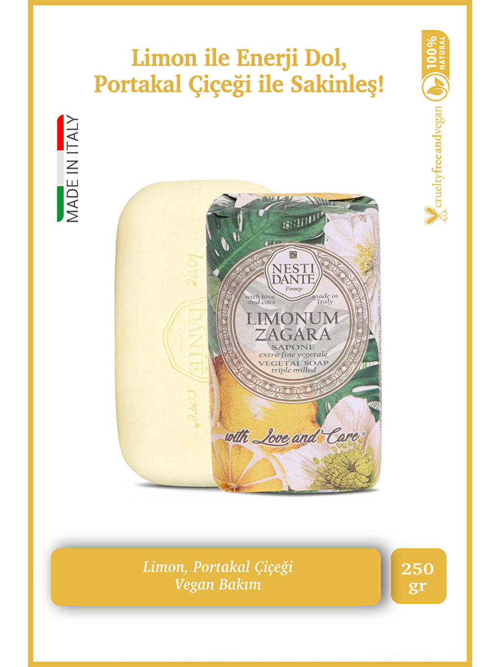 With Love And Care Limonum Zagara Citrus Katı Sabun 250 gr | Canlandırıcı | Limon Çiçeği