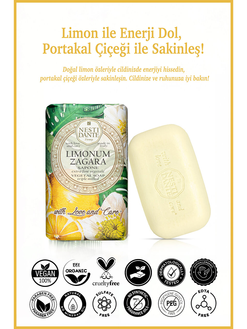 With Love And Care Limonum Zagara Citrus Katı Sabun 250 gr | Canlandırıcı | Limon Çiçeği-1