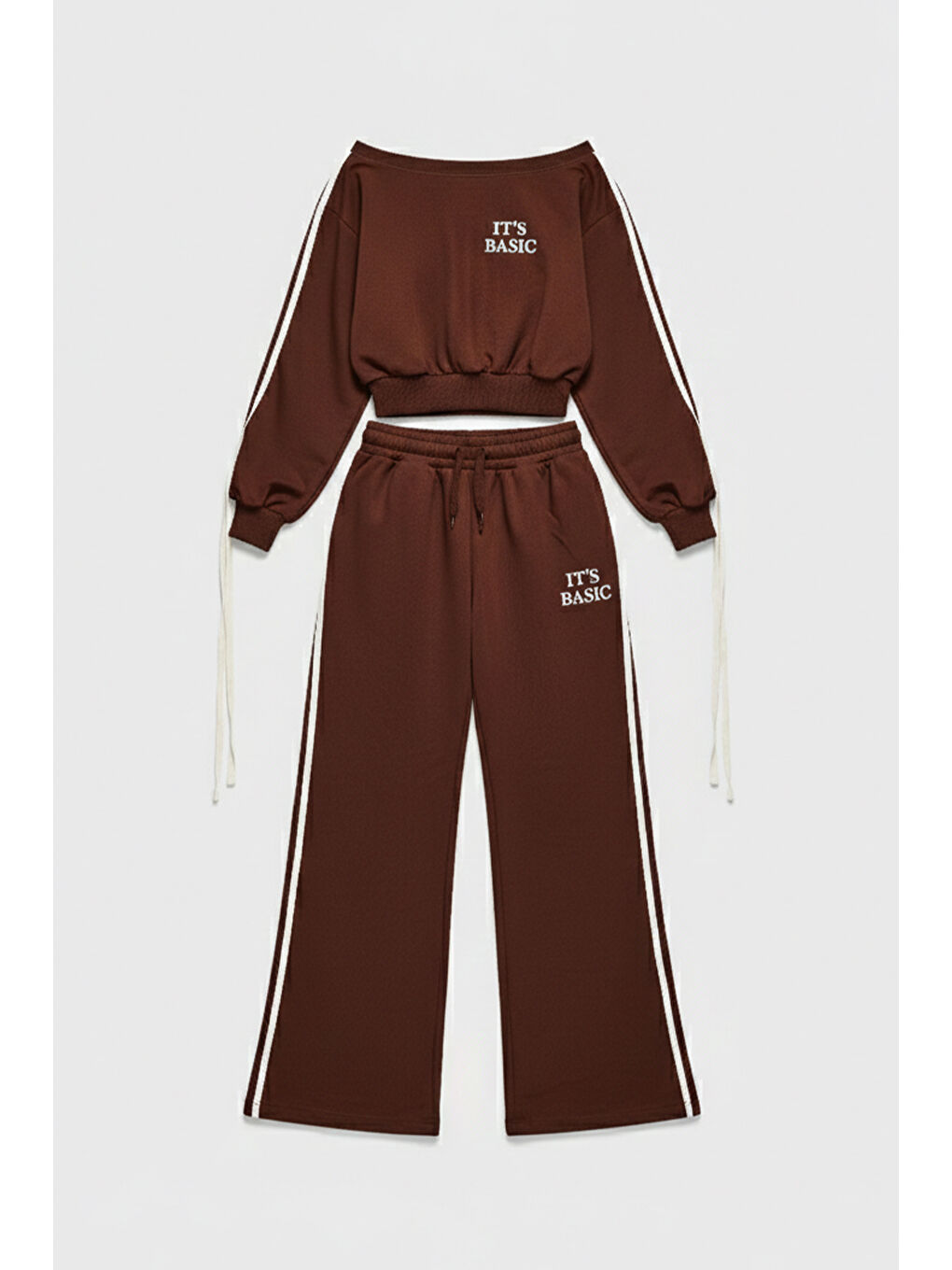 Kadın Kahverengi w5-16 Sweatshirt Eşofman Pantolon 2'li Alt Üst Tasarım Takım-4