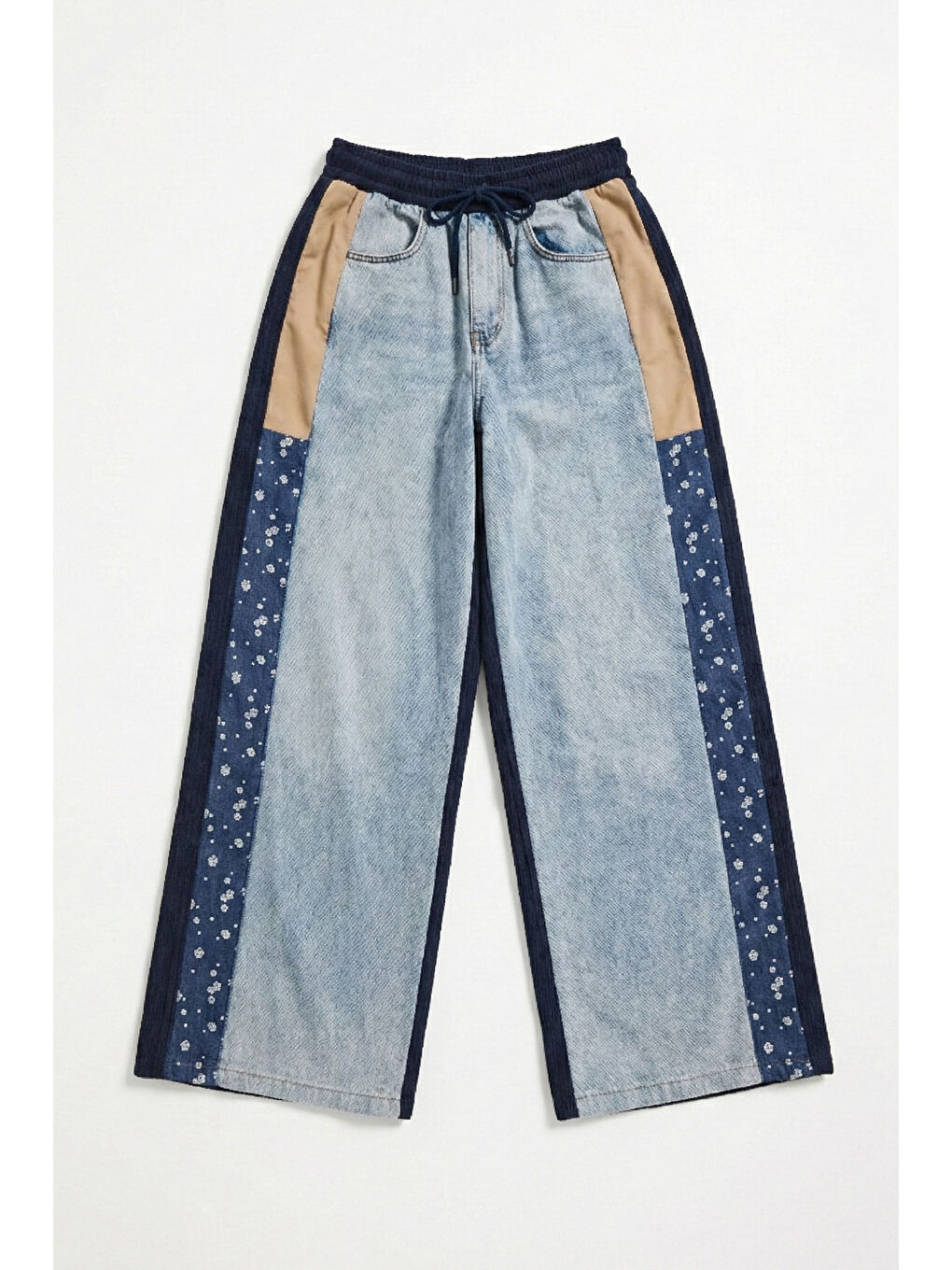 Mavi Kadın Jean Rengi Kumaş Denim Parçalı Bol Kesim Tasarım Denim Pantolon-4