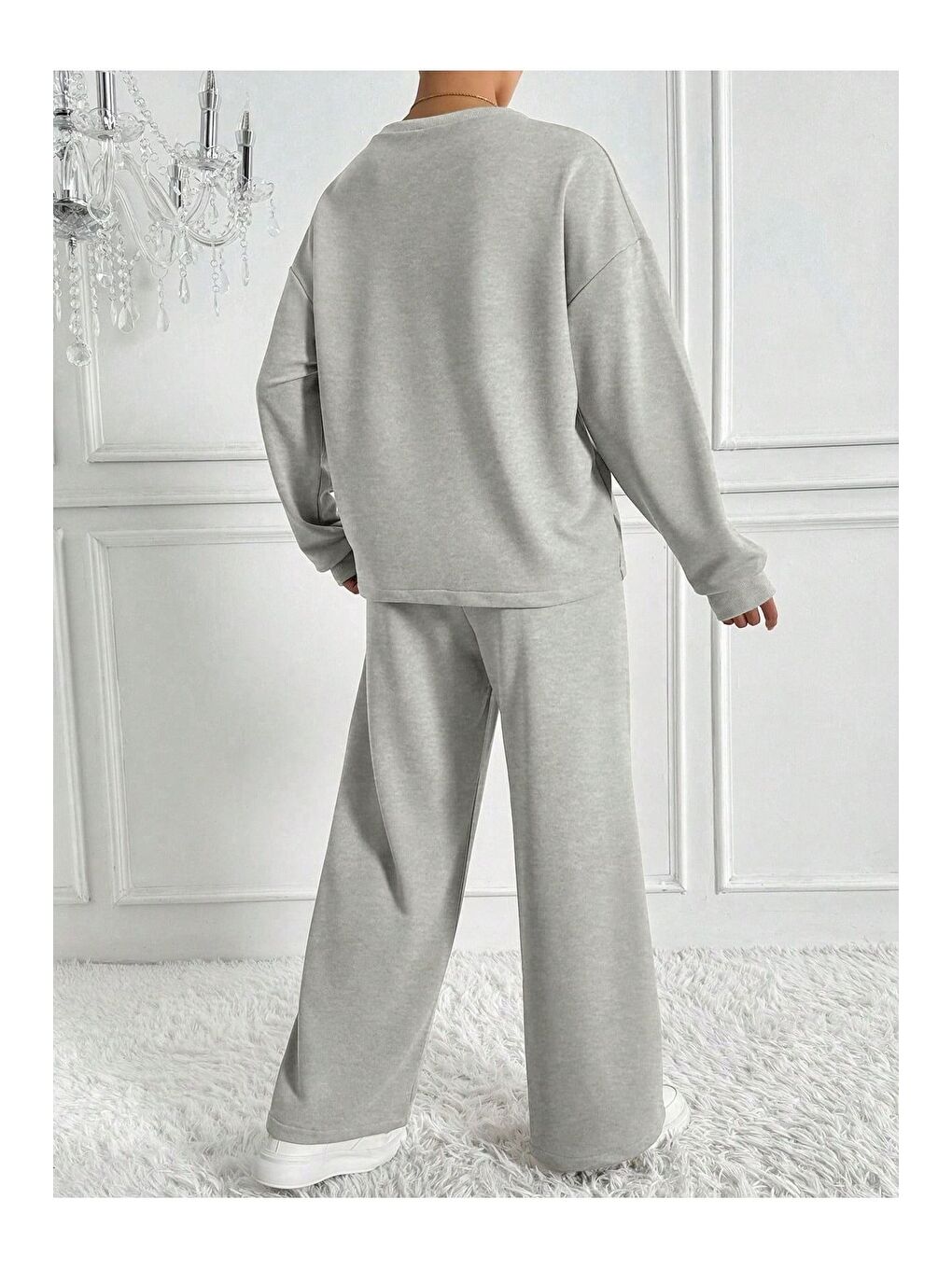 Kadın Gri Interlok Kumaş Alt Üst Takım-1