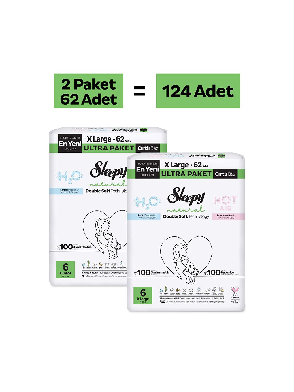 Natural Double Soft Ultra Paket Bebek Bezi 6 Numara Xlarge 124 Adet-1