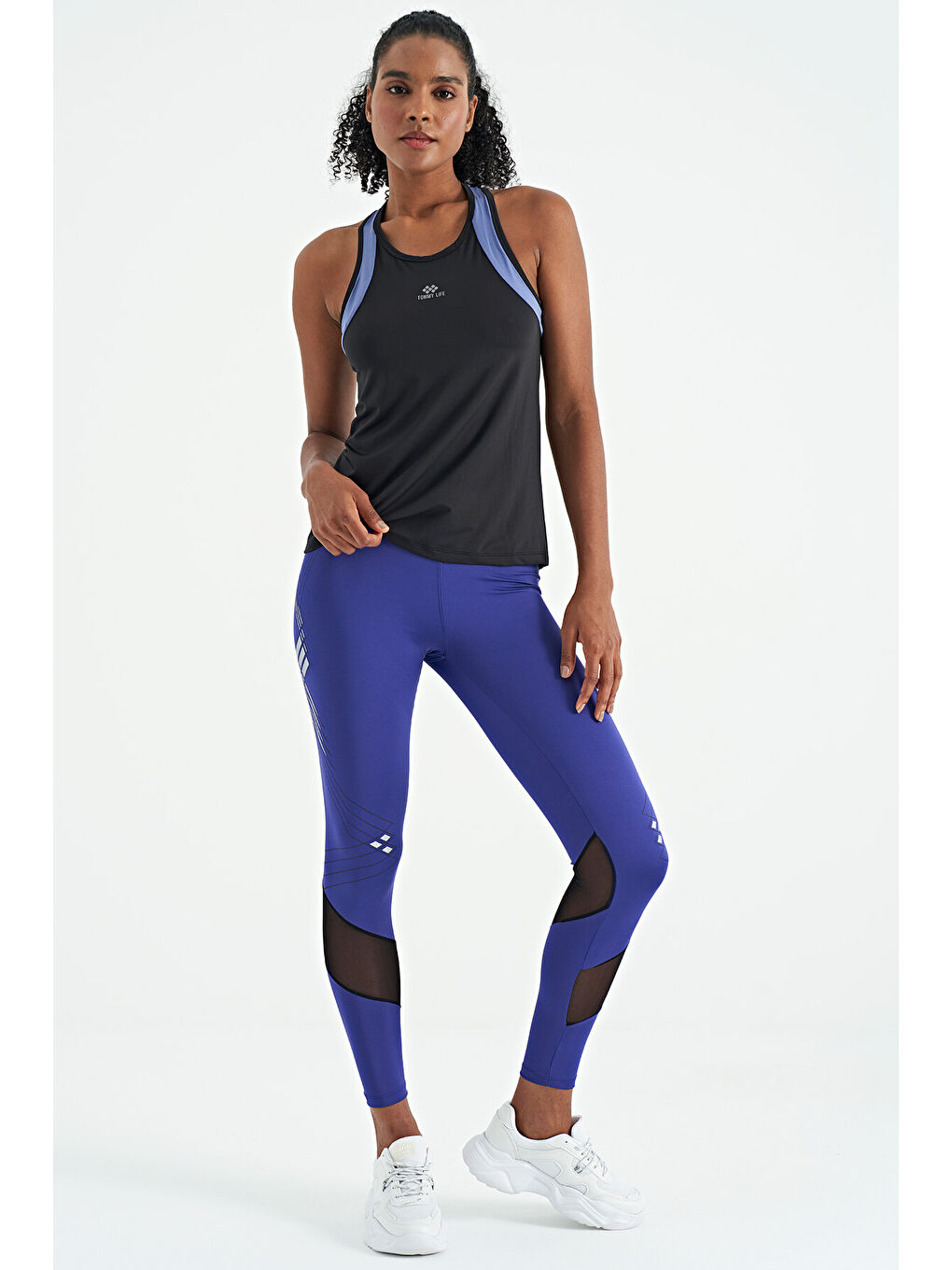 Siyah Sırt Renk Detaylı Logo Baskılı Standart Kalıp Kadın Spor Atlet - 97257