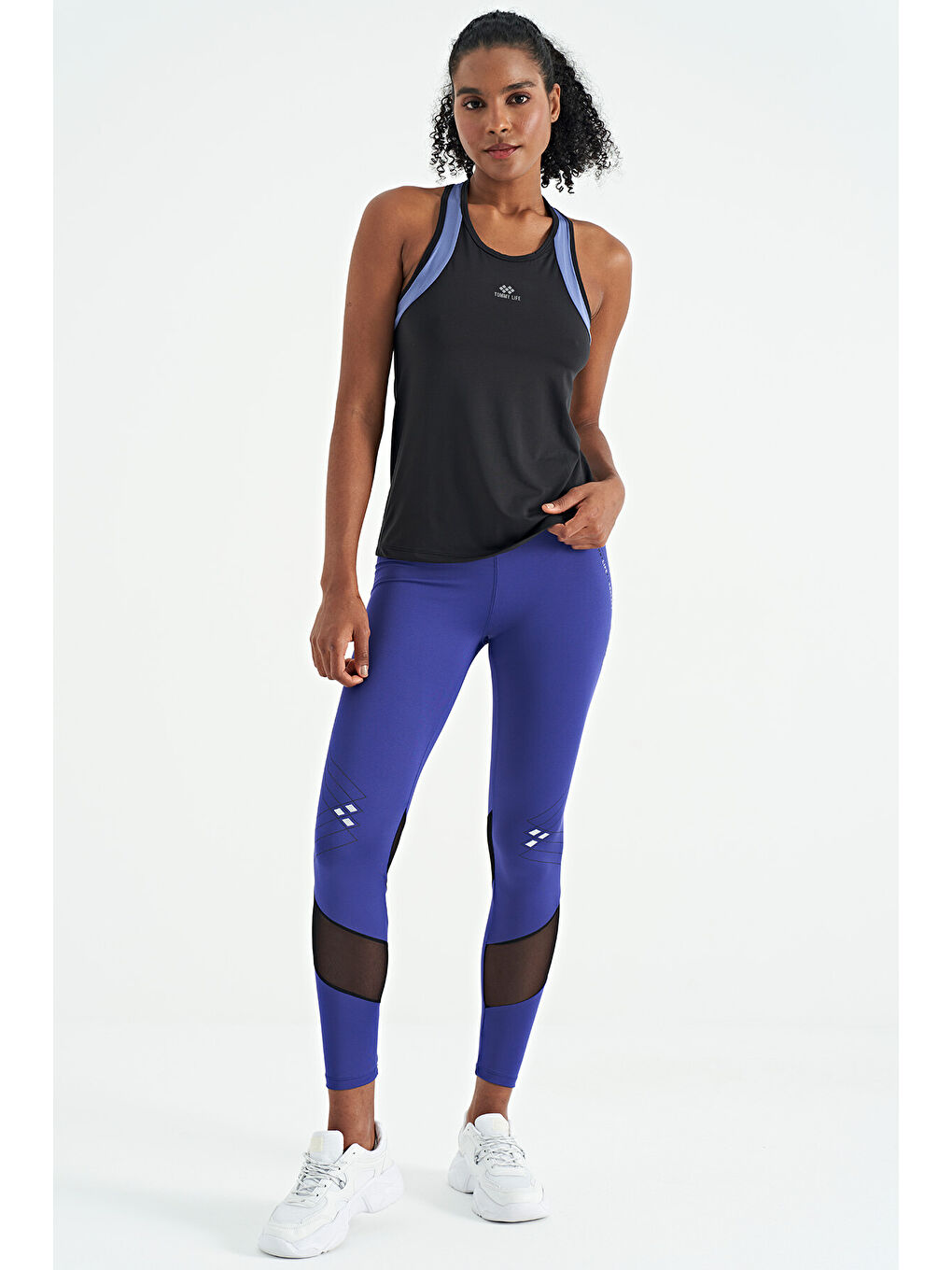 Siyah Sırt Renk Detaylı Logo Baskılı Standart Kalıp Kadın Spor Atlet - 97257-4