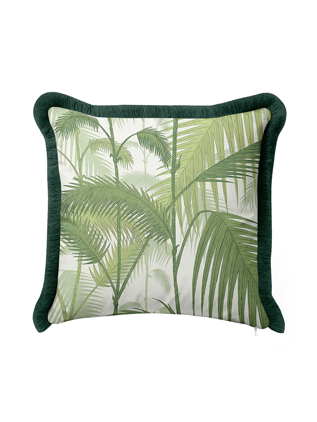 Karışık Tropikal Yaprak Motifli Saçaklı Yastık Kılıfı - Doğal Botanik Modern Yeşil Püsküllü Kırlent Kılıfı-2