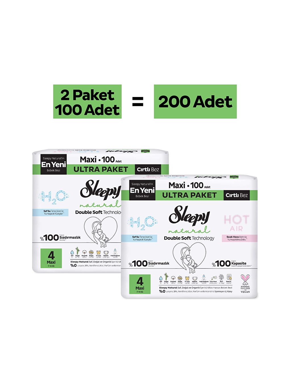 Natural Double Soft Ultra Paket Bebek Bezi 4 Numara Maxi 200 Adet-1