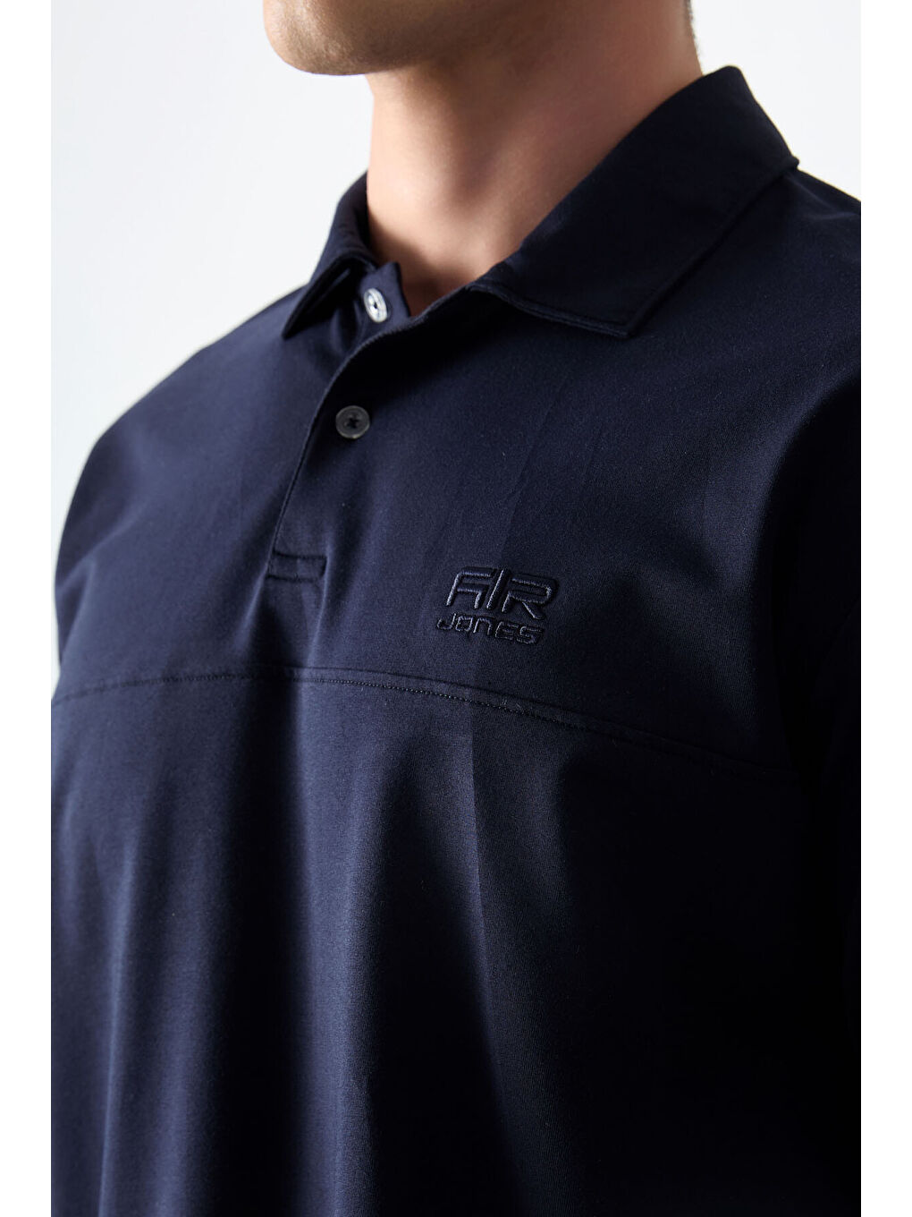 Lacivert Pamuklu Kalın Yumuşak Dokulu Polo Yaka Oversize Fit Basic Erkek Tişört- 88382-2