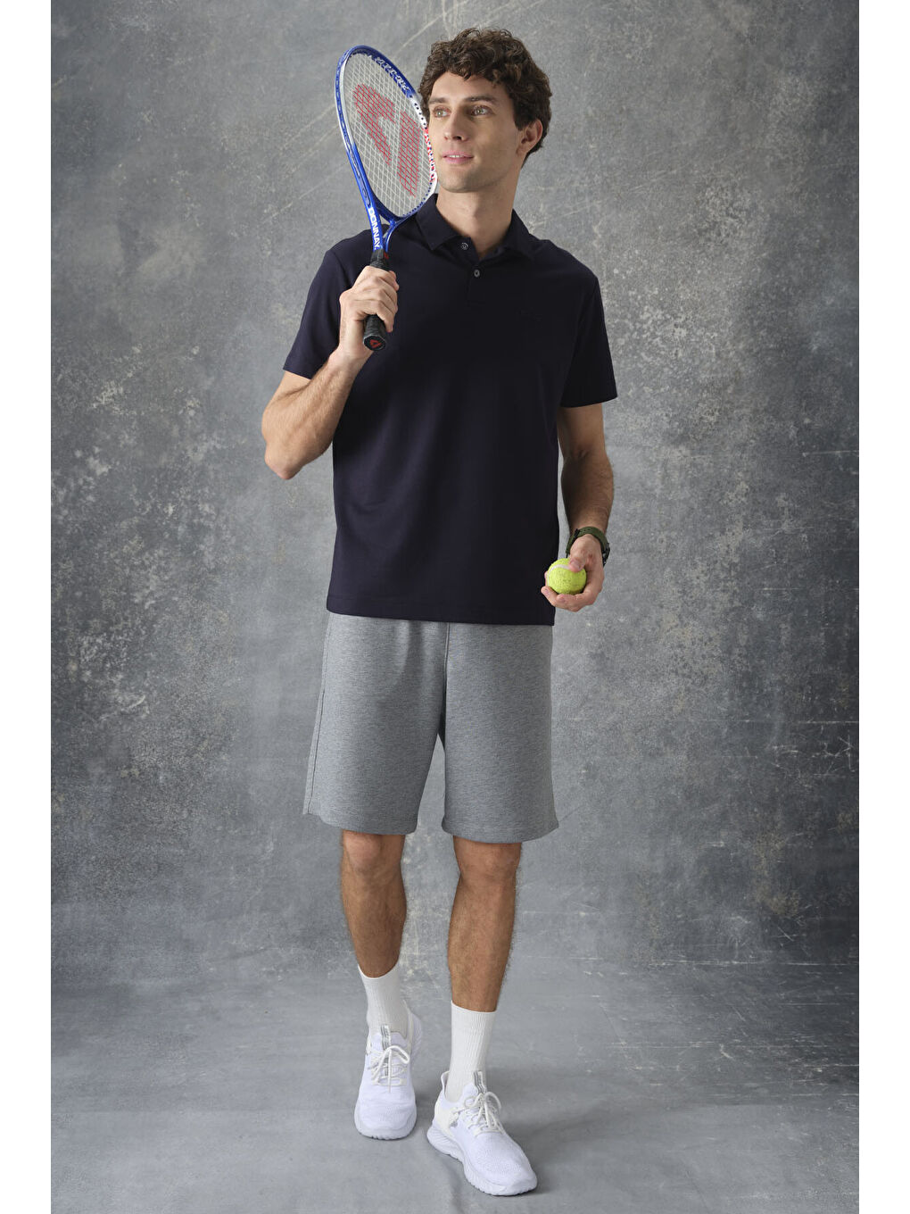 Lacivert Pamuklu Kalın Yumuşak Dokulu Polo Yaka Oversize Fit Basic Erkek Tişört- 88382-3