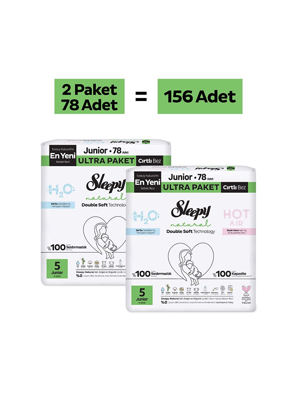 Natural Double Soft Ultra Paket Bebek Bezi 5 Numara Junior 156 Adet-1