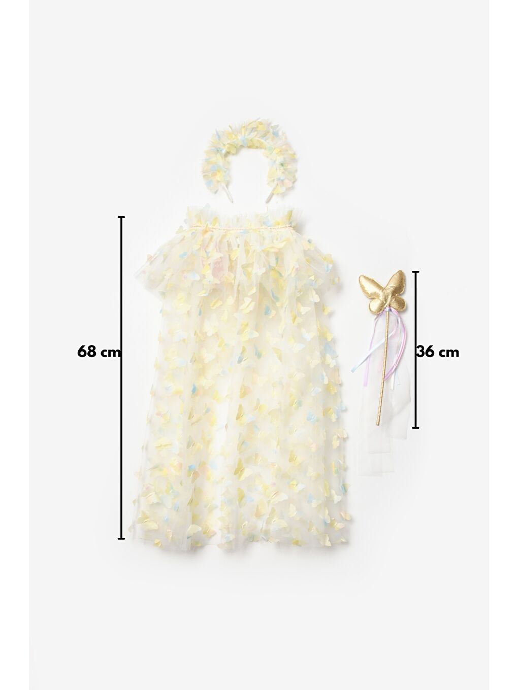 Sarı Kelebek Aplikeli Kız Çocuk Pelerin Asa Taç Set-3