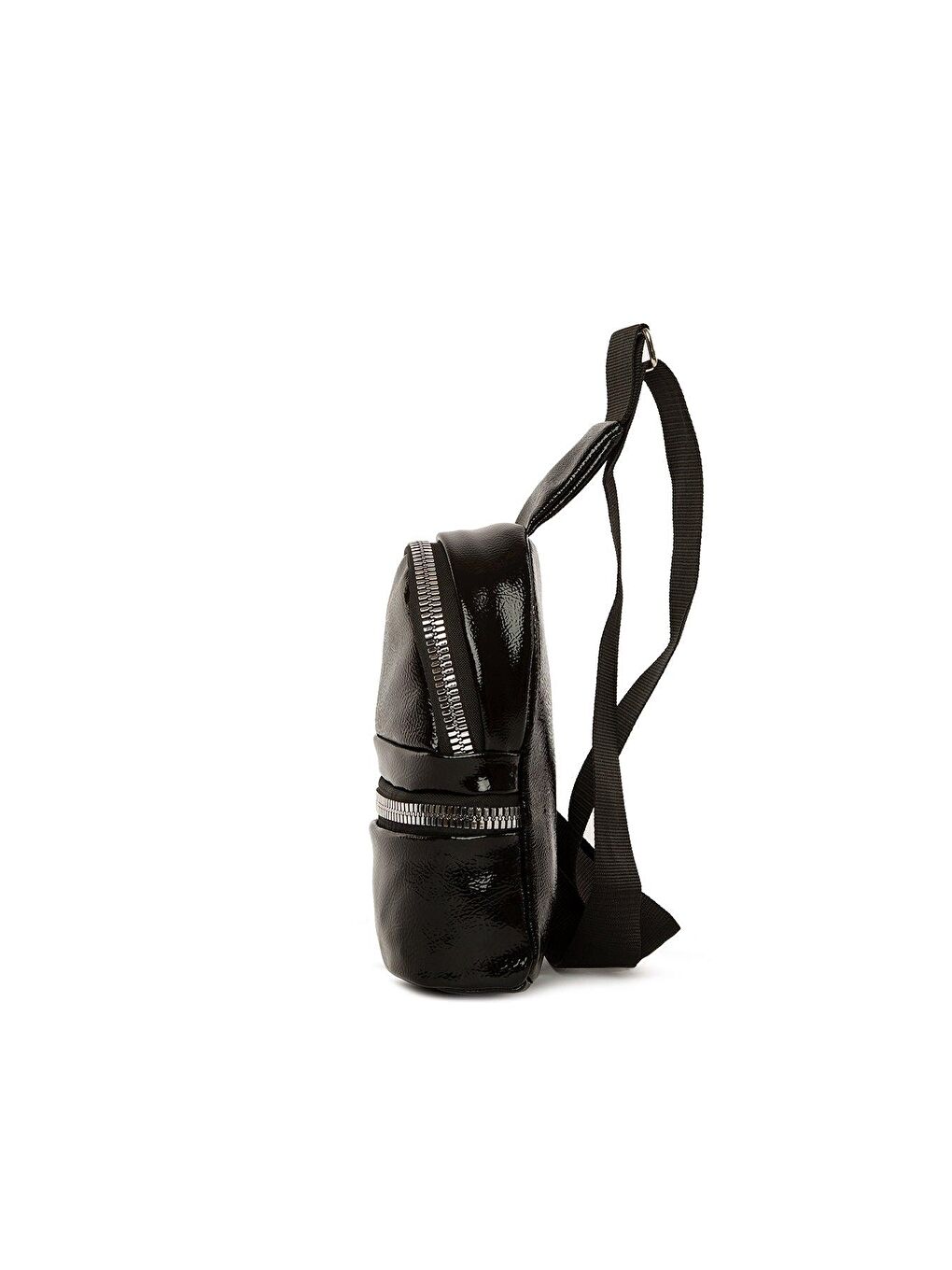 Siyah Kalın Çift Fermuarlı Parlak Dokulu Çapraz Çanta-2