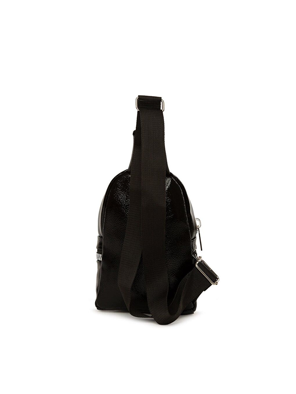 Siyah Kalın Çift Fermuarlı Parlak Dokulu Çapraz Çanta-3